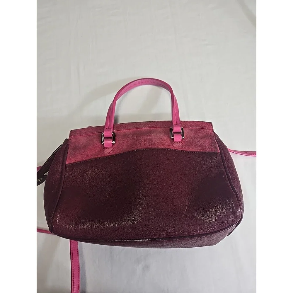 Cole Haan LINLEY Magenta Suede Leather Small Satchel Bag Purse Pink Gold Hardwar